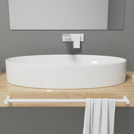 Lavabo 80x34xh14 cm dal Design Moderno - Modello LIKE - Appoggio Bianco Lucido - Smaltato su Tutti i Lati