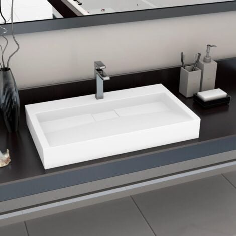 Lavabo 80x46x11 cm Fonte minérale/marbre Blanc vidaXL