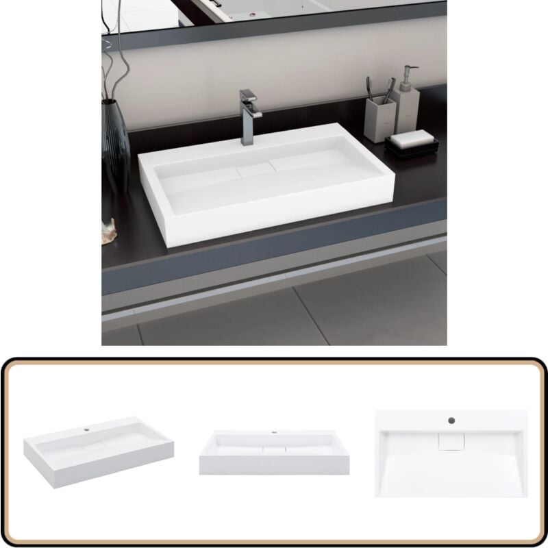 Lavabo 80x46x11 cm Fonte minérale/marbre Blanc - Lavabo - Évier - Salle De Bain - Meuble De Salle De Bain - Lavabo En Fonte Minérale