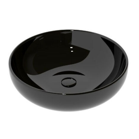 Lavabo a Bacinella - Diametro 45 cm - Ceramica Colore Nero Lucido - Da Appoggio - Interamente Smaltato