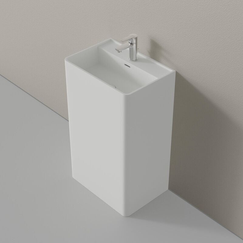 Lavabo a colonna TWZ26 di pietra solida (Solid Stone) - bianco o nero - 50x36x85cm Bianco opaco