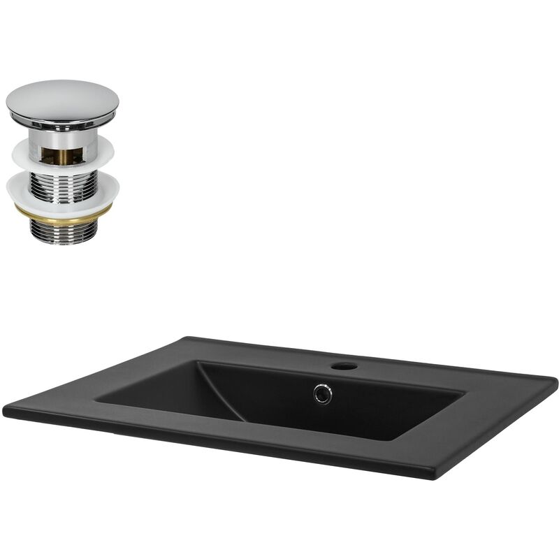 Ml-design - Lavabo en Céramique Noir Mat 61,5x17,5x47 cm, Rectangulaire, avec Bouchon de Vidange 1 1/4', Trop-Plein et Trou pour Robinet, Vasque à