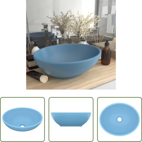 Lavabo a forma ovale -  Lavandino Lusso Ovale Azzurro Opaco 40x33 cm in Ceramica