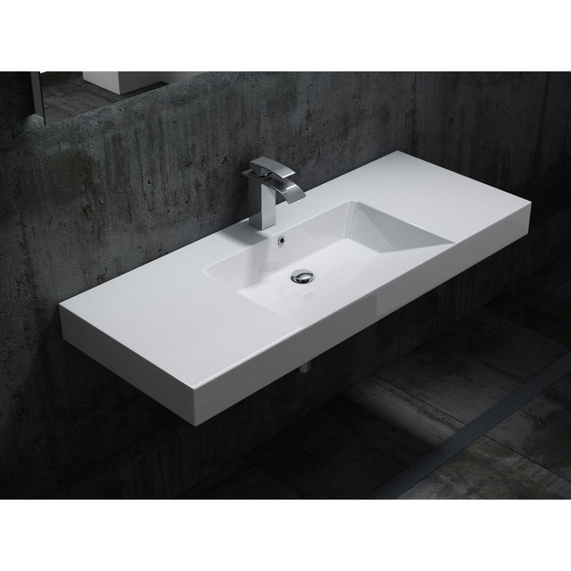 Lavabo a muro / lavabo sospeso - marmo artificiale - BS6036 - bianco -122 x 48 x 13,5 cm