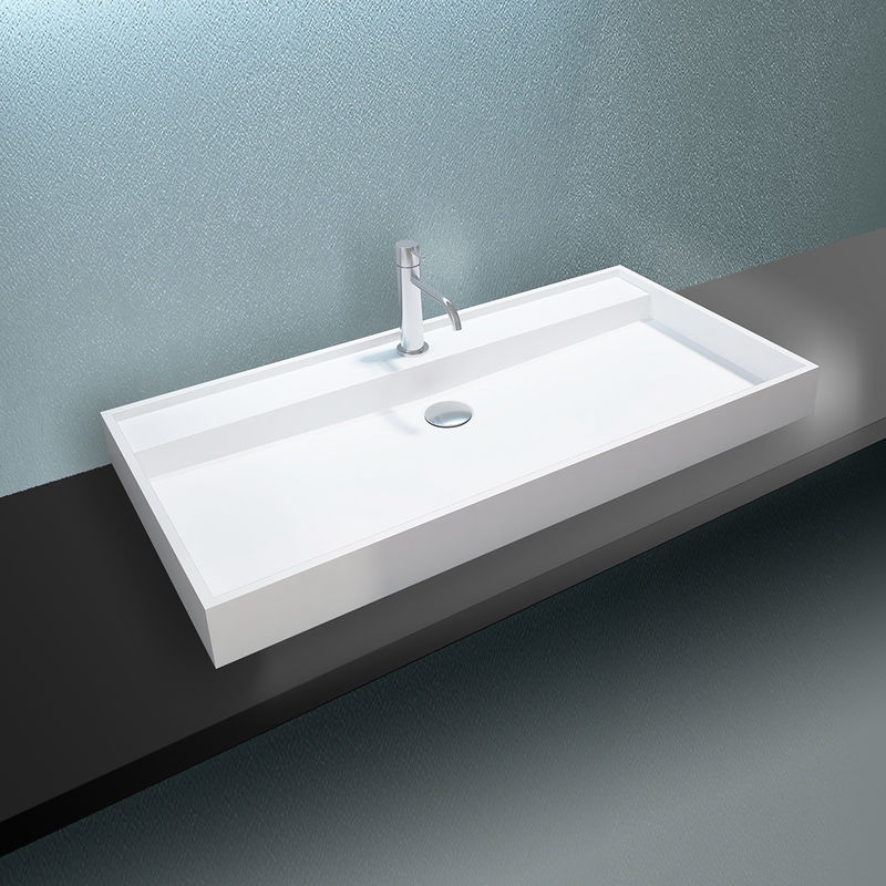 Lavabo a parete o da appoggio PB2007 in solid surface (Solid Stone) – bianco opaco – 90 x 45 x 10 cm