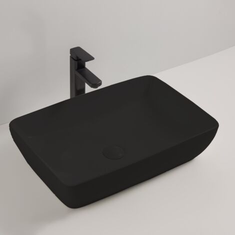 Lavabo à poser 59x40x14,5 cm noir mat