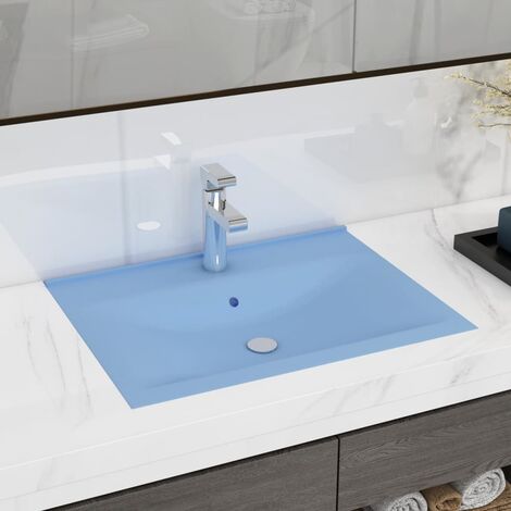 Lavabo à poser avec trou de robinet | Lavabo Vasque salle de bain | Bleu clair mat 60x46 cm Céramique
