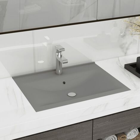 Lavabo à poser avec trou de robinet | Lavabo Vasque salle de bain | Gris clair mat 60x46 cm Céramique