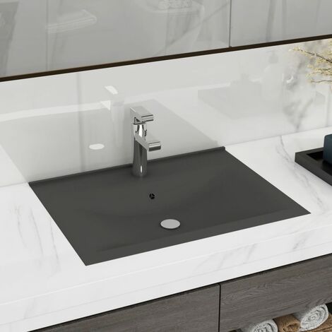 Lavabo à poser avec trou de robinet | Lavabo Vasque salle de bain | Gris foncé mat 60x46 cm Céramique