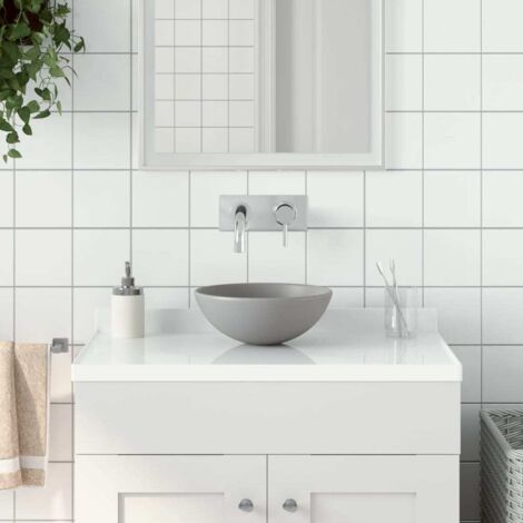 Lavabo à poser de luxe Vasque Lave-Mains Évier de salle de bainVasque en Céramique Gris clair Rond