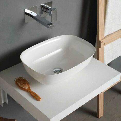 Lavabo À Poser En Résine Mate Sans Trou De Robinet