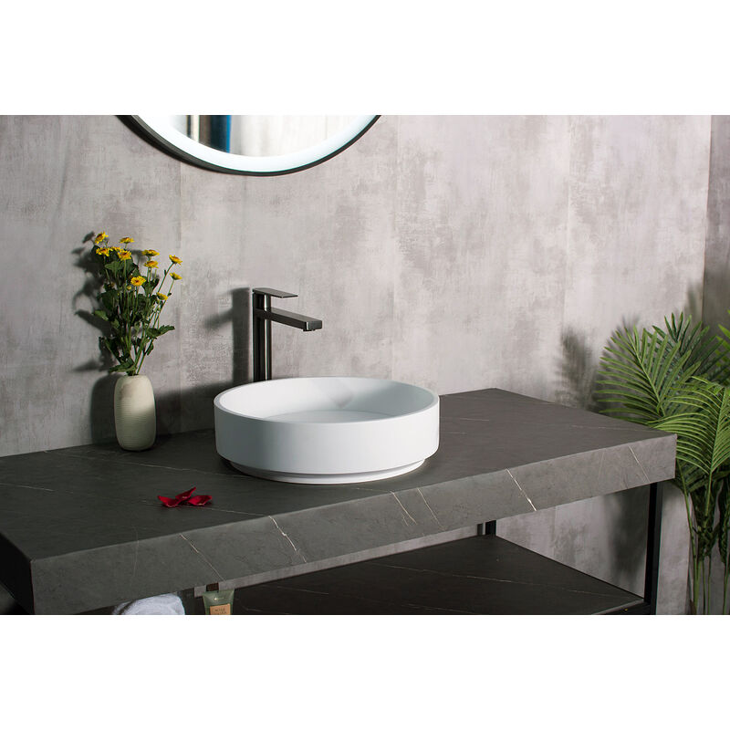 Bernstein - Lavabo à poser en fonte minérale pour salle de bain et toilettes - 42 x 42 x 11 cm - blanc mat - NT2430