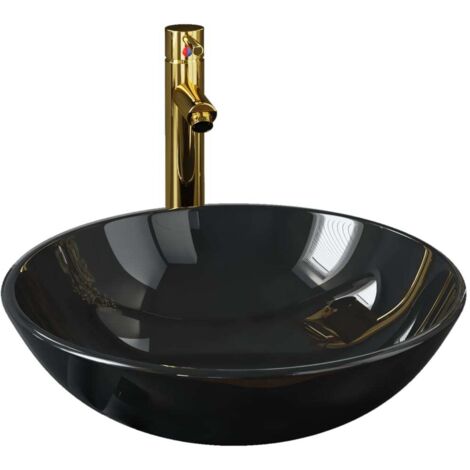 Lavabo à poser  Lavabo Vasque salle de bain  avec robinet et drain à poussoir Verre trempé 24263