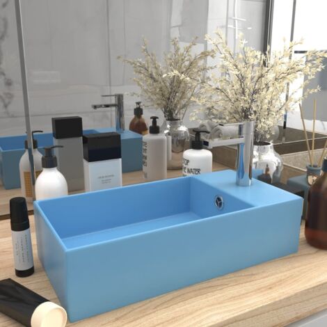 Lavabo à poser  Lavabo Vasque salle de bain  avec trop-plein Céramique Bleu clair