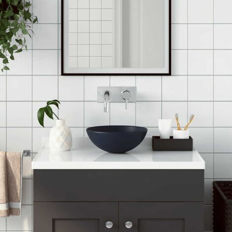 Lavabo à poser Lavabo Vasque salle de bain Céramique Bleu foncé Rond