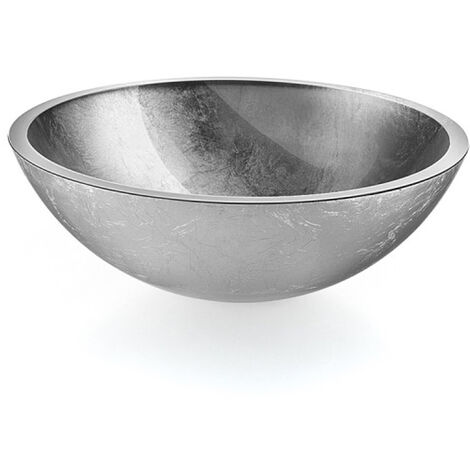 Lavabo à poser rond Lineabeta Acquaio en verre finition feuille d'argent sans vidage, diamètre 40 cm