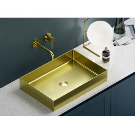 Lavabo à poser SATURN 55x38x10 cm en acier inoxydable doré