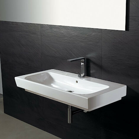 Lavabo ad Incasso 100x50xh15 cm da Appoggio o Sospeso - FORM - Squadrato - In Ceramica - Bianco Lucido