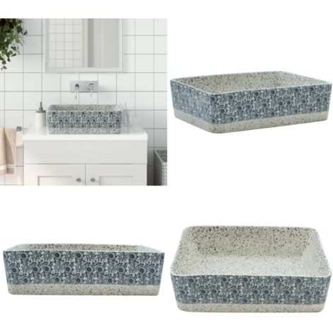 Lavabo Appoggio Grigio e Blu Rettangolare 46x35,5x13cm Ceramica - Ceramica - Lavabo grigio