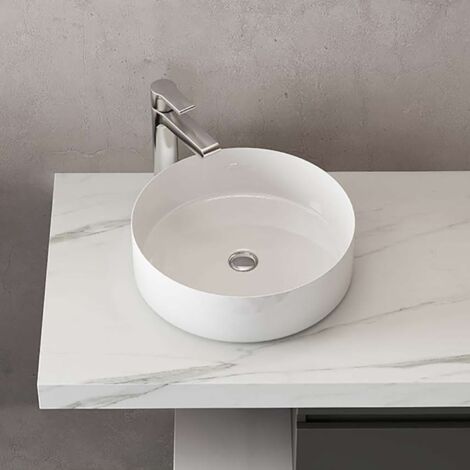 Lavabo appoggio rotondo in ceramica D 40 cm bianco lucido
