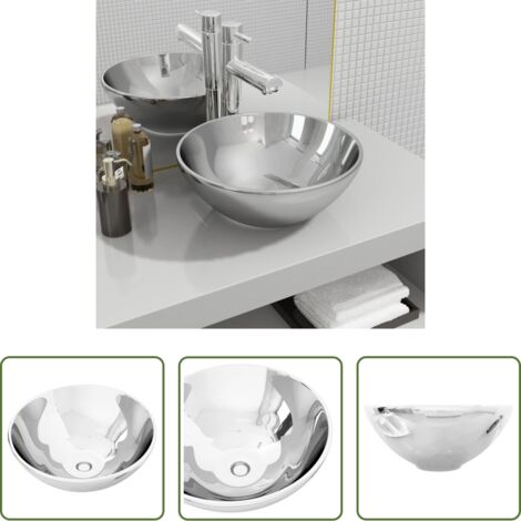 Lavabo argento -  Lavandino 32,5x14 cm in Ceramica Argento