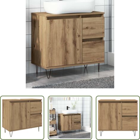Lavabo -  Armadietto da Bagno Rovere Artigianale 65x33x60cm in Truciolato