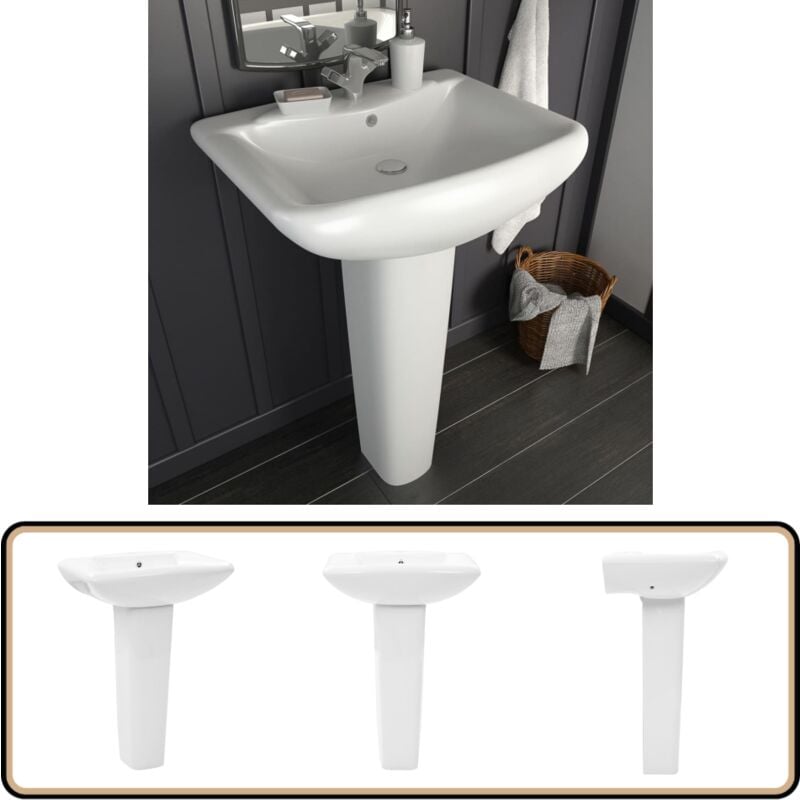 Vidaxl - Lavabo autoportant avec socle Céramique Blanc 580x470x200 mm - Lavabo Suspendu - Lavabo Céramique - Lavabo Blanc - Meuble Lavabo - Salle De