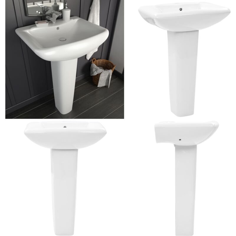 Lavabo autoportant avec socle Céramique Blanc 580x470x200 mm - Lavabo Suspendu - Lavabo Céramique - Lavabo Blanc - Meuble Lavabo - Salle De Bain