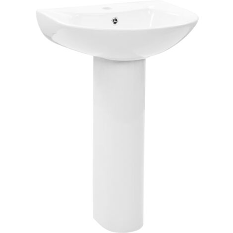 Lavabo autoportant avec socle en céramique blanc vasque 52 cm salle de bain