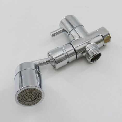 Lavabo avec aérateur tout cuivre, robinet universel avec bec pivotant, rallonge anti-éclaboussures et raccord pour flexible de douche.