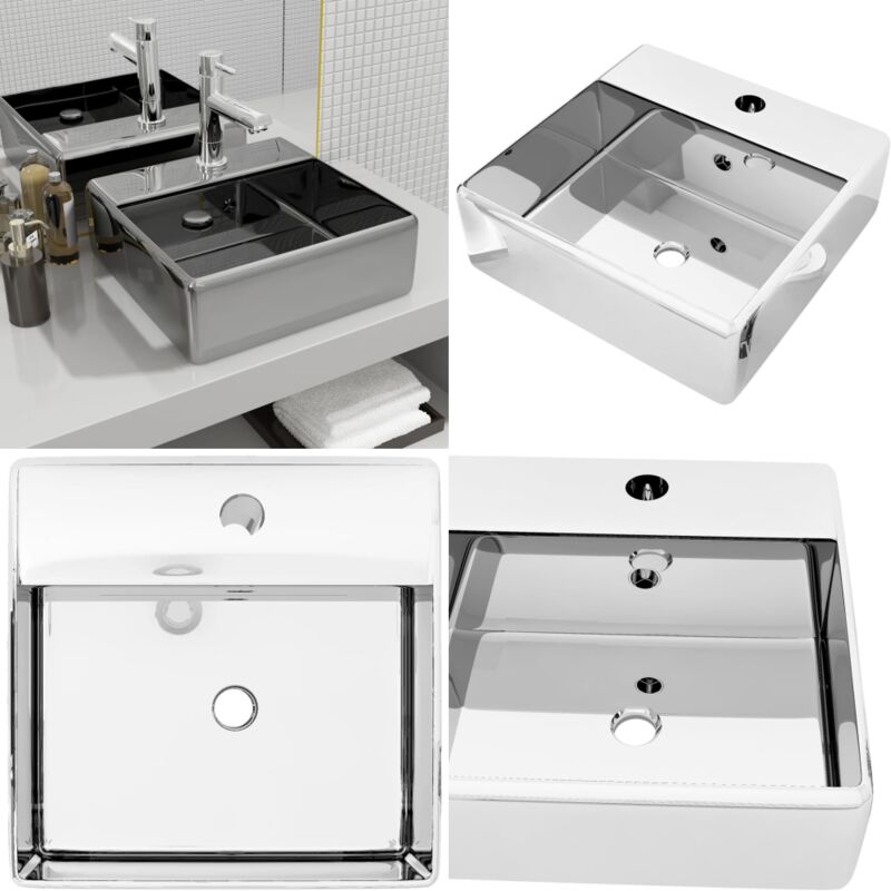 Vidaxl - Lavabo avec trop-plein 41 x 41 x 15 cm Céramique Argenté - Lave-mains Carré - Lavabo Céramique - Lavabo Salle De Bain - Lavabo Argenté