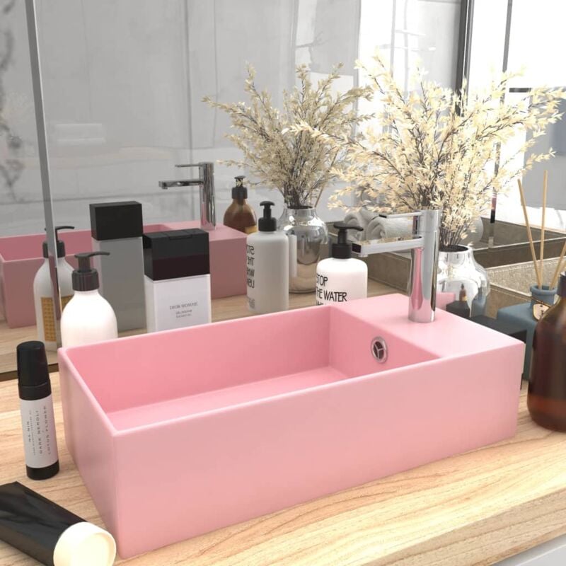 Lavabo de salle de bain avec trop-plein Céramique Rose vidaXL