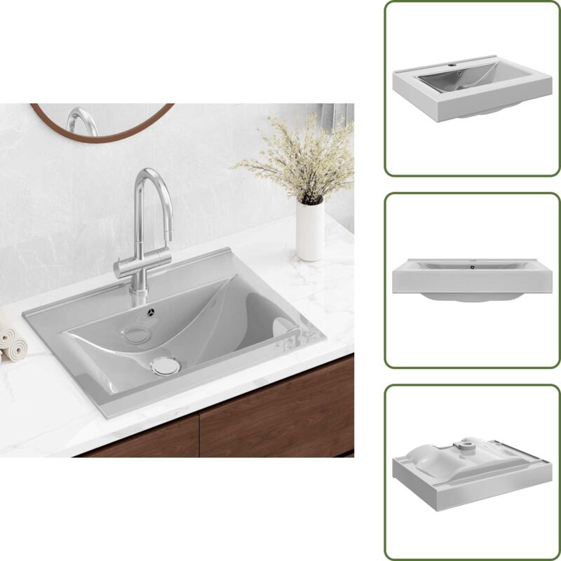 Lavabo avec trop-plein 60x46x16 cm Céramique Argenté - Lavabo Céramique - Lavabo Rectangle - Lavabo Salle De Bain - Meuble Salle De Bain - Évier