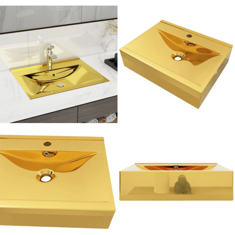 Vidaxl - Lavabo avec trop-plein 60x46x16 cm Céramique Doré - Lavabo - Robinetterie - Salle De Bain - Évier - Céramique - Home & Living