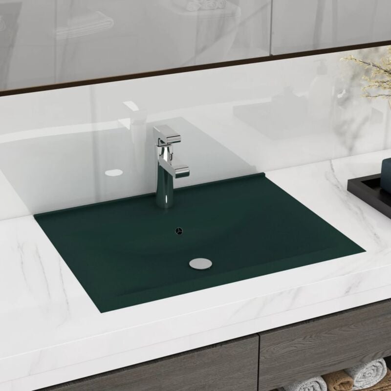 Vidaxl - Lavabo avec trou de robinet Vert foncé mat 60x46 cm Céramique