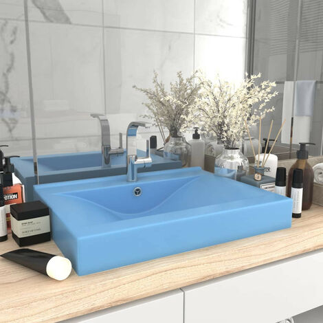 Lavabo avec trou de robinet Bleu clair mat 60x46 cm Céramique