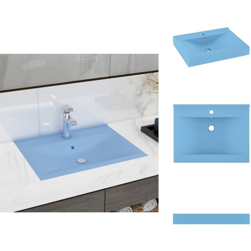 Lavabo avec trou de robinet Bleu clair mat 60x46 cm Céramique - Lavabo Rectangle - Lavabo Céramique - Lavabo Bleu - Lavabo Salle De Bain - Lavabo