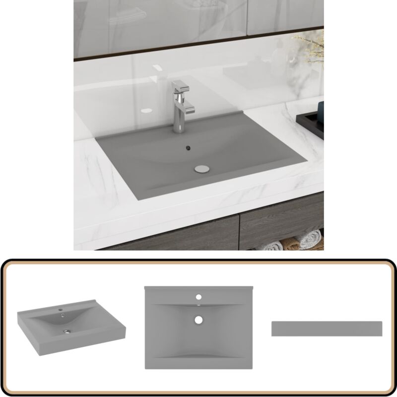 Vidaxl - Lavabo avec trou de robinet Gris clair mat 60x46 cm Céramique - Lavabo Rectangle - Lavabo Céramique - Lavabo Gris - Lavabo Salle De Bain