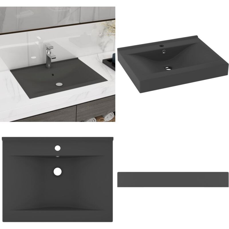 Lavabo avec trou de robinet Gris foncé mat 60x46 cm Céramique - Lavabo Rectangle - Lavabo Céramique - Lavabo Gris - Lavabo Salle De Bain - Lavabo