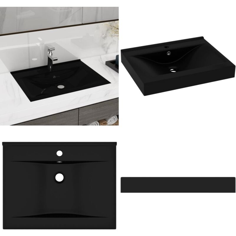Vidaxl - Lavabo avec trou de robinet Noir mat 60x46 cm Céramique - Lavabo Rectangle - Lavabo Noir - Lavabo Céramique - Lavabo Salle De Bain - Lavabo