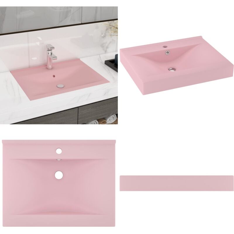 Lavabo avec trou de robinet Rose mat 60x46 cm Céramique - Lavabo - Lavabo Céramique - Lavabo Rectangle - Lavabo Rose - Meuble Salle De Bain - Home &