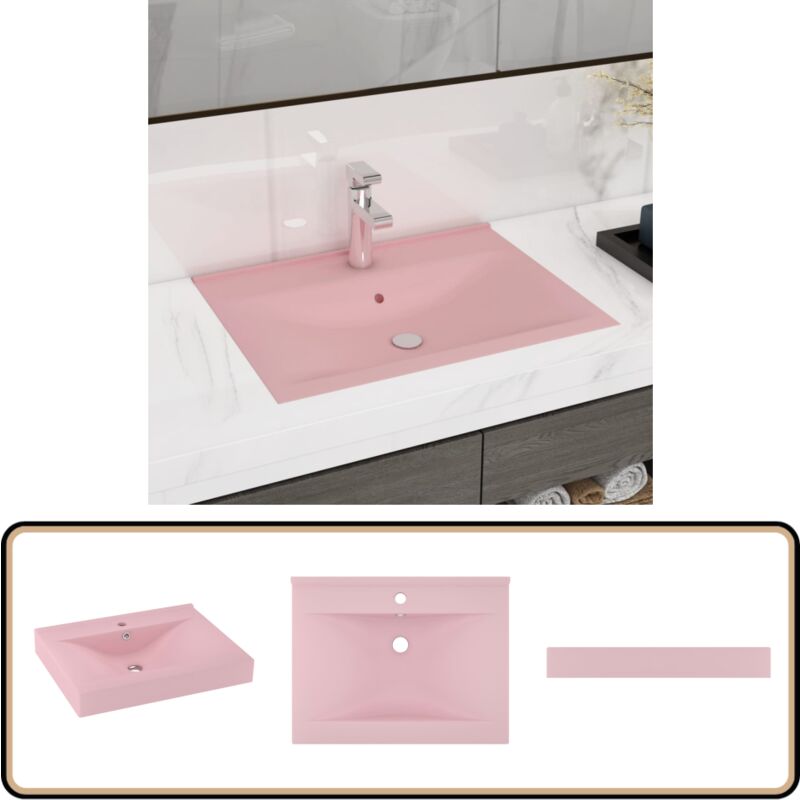 Lavabo avec trou de robinet Rose mat 60x46 cm Céramique - Lavabo - Lavabo Céramique - Lavabo Rectangle - Lavabo Rose - Meuble Salle De Bain