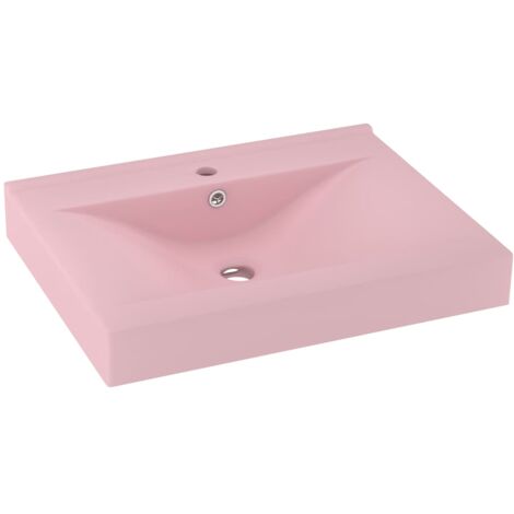 Lavabo avec trou de robinet vasque à poser de toilette lave-mains de salle de bain cuisine maison intérieur 60 x 46 cm céramique rose mat