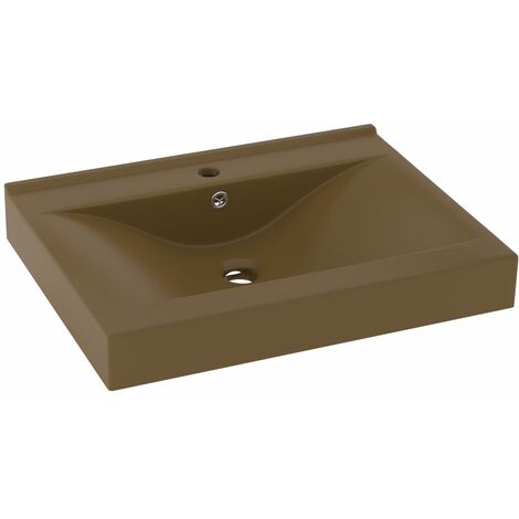 Lavabo avec trou de robinet vasque à poser de toilette lave-mains de salle de bain salle cosmétique maison 60 x 46 cm céramique crème mat