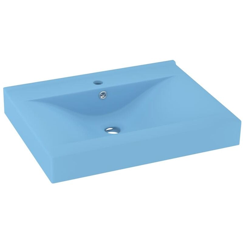 Lavabo avec trou de robinet vasque à poser de toilette lave-mains de salle de bain cuisine maison intérieur 60 x 46 cm céramique bleu clair mat