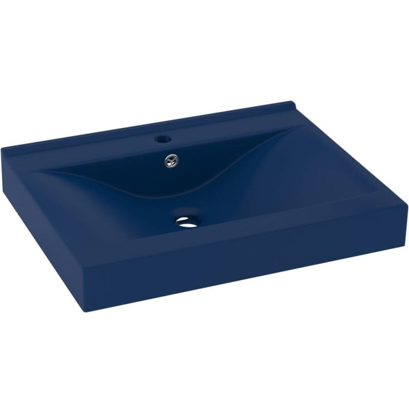 Lavabo avec trou de robinet vasque à poser de toilette lave-mains de salle de bain cuisine maison intérieur 60 x 46 cm céramique bleu foncé mat