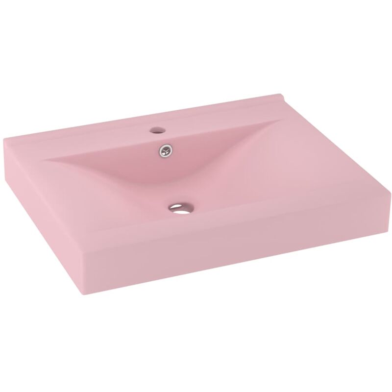 Lavabo avec trou de robinet vasque à poser de toilette lave-mains de salle de bain cuisine maison intérieur 60 x 46 cm céramique rose mat