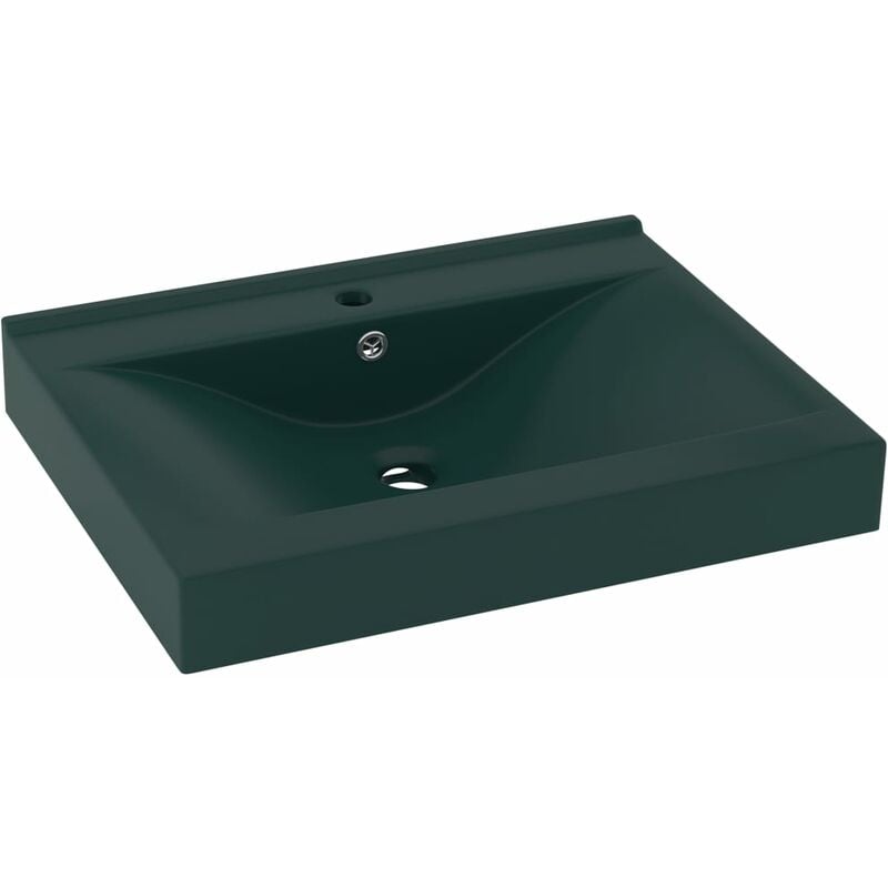 Lavabo avec trou de robinet vasque à poser de toilette lave-mains de salle de bain cuisine maison intérieur 60 x 46 cm céramique vert foncé mat