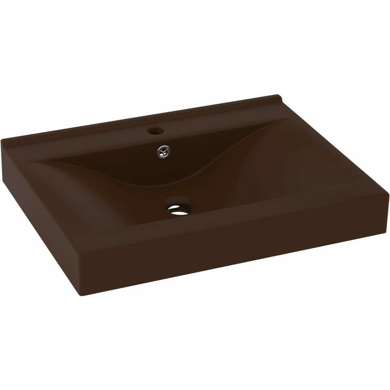 Lavabo avec trou de robinet vasque à poser de toilette lave-mains de salle de bain salle cosmétique 60 x 46 cm céramique marron foncé mat