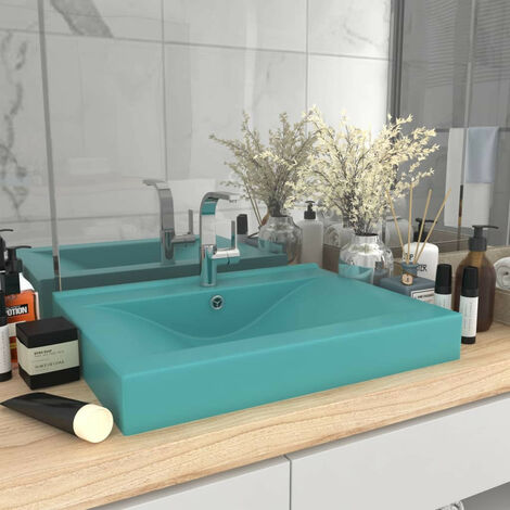 Lavabo avec trou de robinet Vert clair mat 60x46 cm Céramique